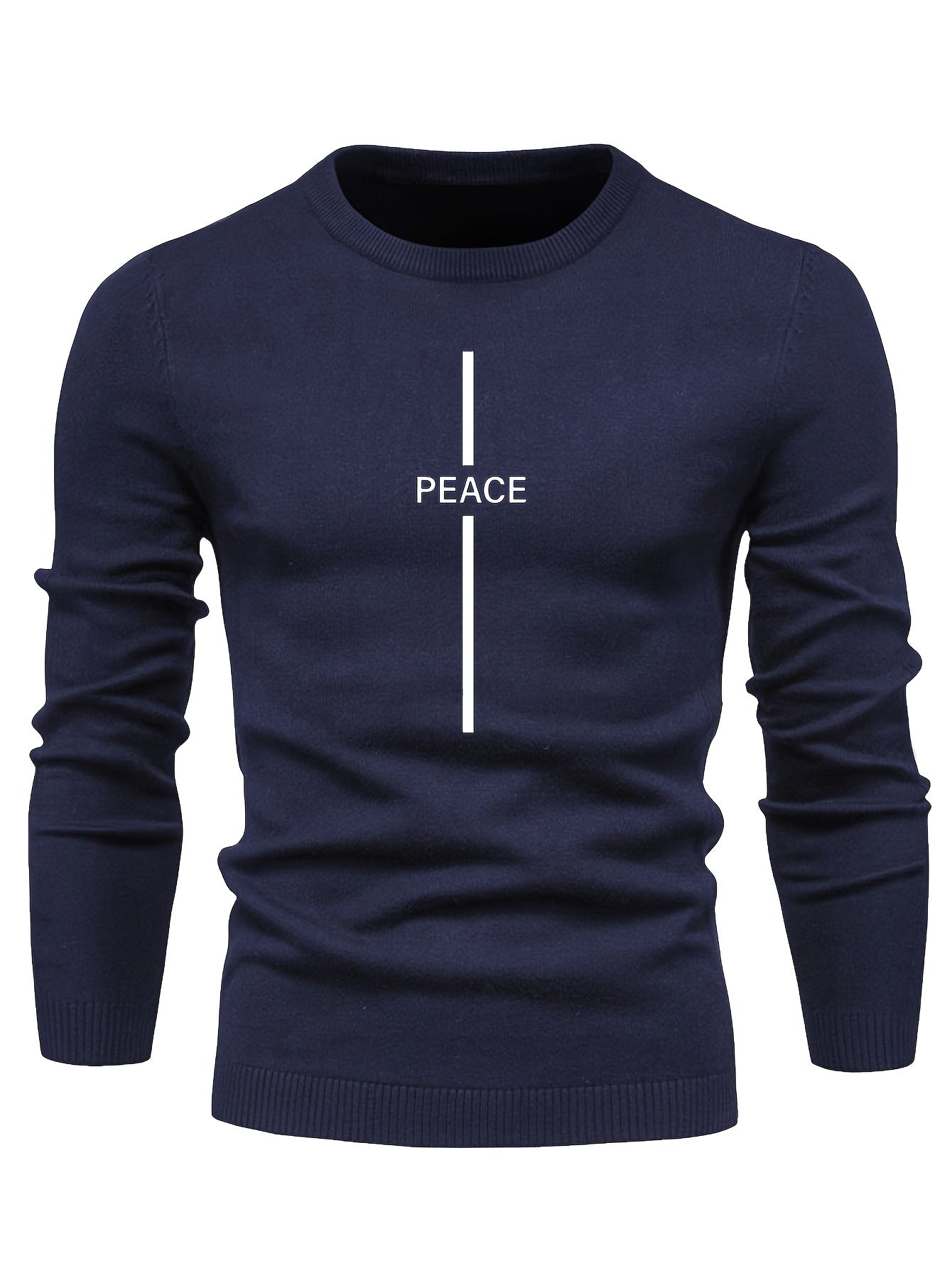 Men's Letter Print Knitted Sweater Active Mid Stretch Slim Fit Warm Pullover