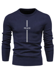 Men's Letter Print Knitted Sweater Active Mid Stretch Slim Fit Warm Pullover