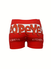 Colorblock Letter Print Skinny Yoga Shorts for Women