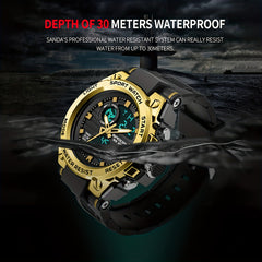 Men's Outdoor Waterproof Dual Display LED Alarm Watch