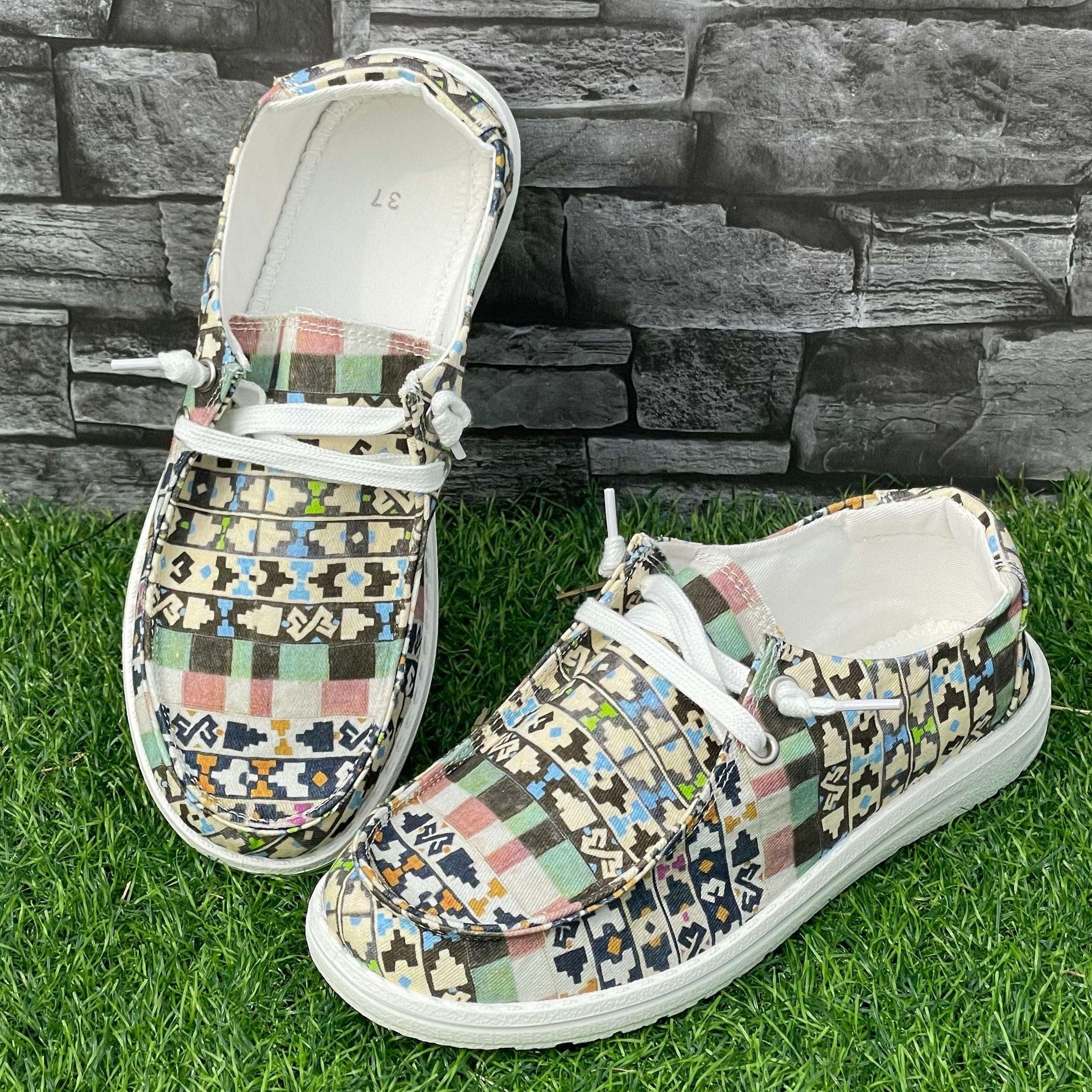 Geometric Flat Shoes Women's Casual Lightweight Soft Comfortable Walking Shoes
