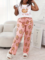 Letter & Pizza Print Tank Top & Pants Pajama Set