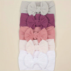 5pcs Soft Nylon Bow Elastic Headband Hair Accessories for Baby Girls