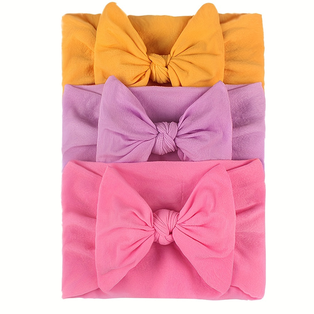 3pc Nylon Bow Soft Baby Headband Set 0-3 Years