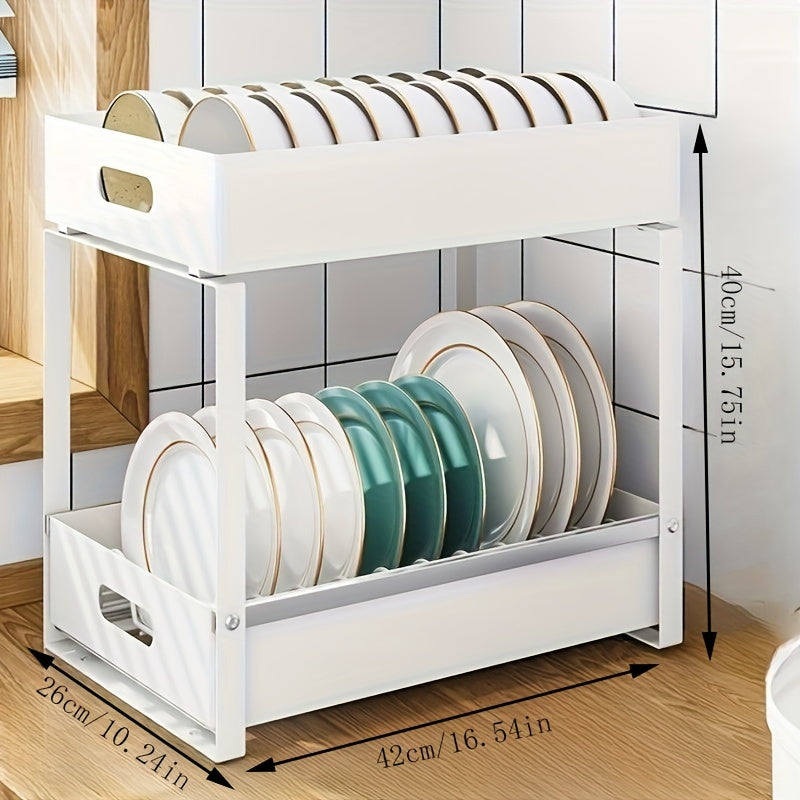 Kitchen Dish Storage Rack with Sliding Drawer