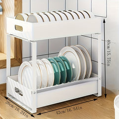 Kitchen Dish Storage Rack with Sliding Drawer