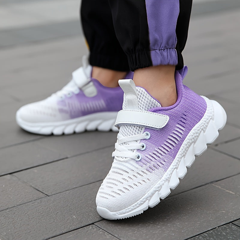 Girl's Gradient Colour Woven Knit Breathable Sneakers