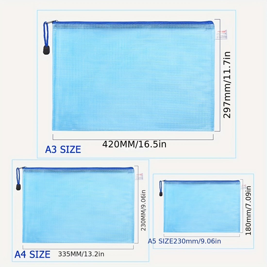 Waterproof Zipper Bag for School Office Supplies A3 A4 A5