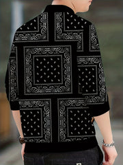 Men's Casual Paisley Pattern Soft shell Jacket Baseball Collar Varsity Jacket