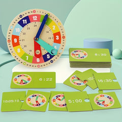 Montessori Wooden Clock Model with Cards - Teaching Aid for Kindergartners