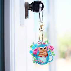 6pcs DIY Pink Owl Diamond Painting Keychain Kit