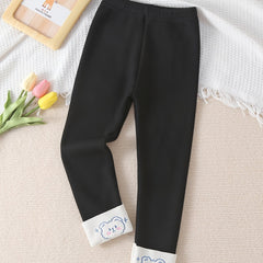 Girls Bear Embroidery Thermal Fleece Leggings for Autumn/Winter