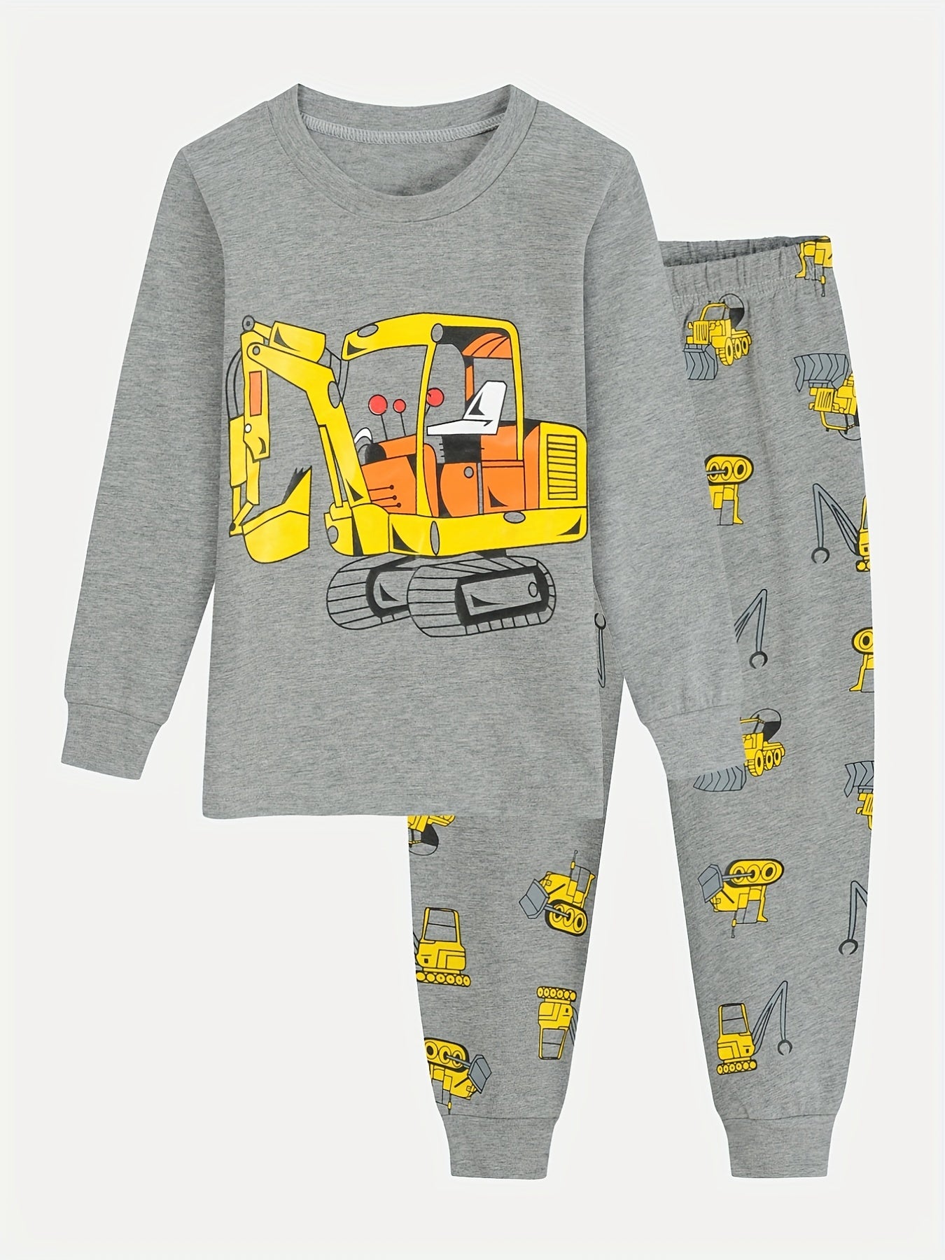 Boys 2pcs Car Print Pajama Set Long Sleeve Top & Trousers Round Neck Comfortable