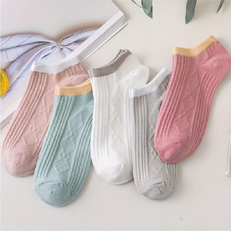10 Pairs Women's Argyle Ankle Socks Soft Lightweight Textured Stockings