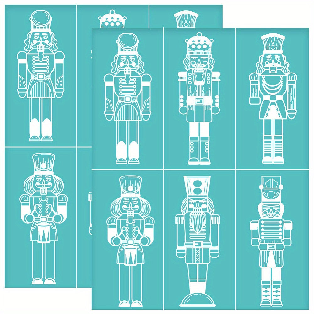 2pcs Nutcracker Self Adhesive Screen Print Stencil for Christmas