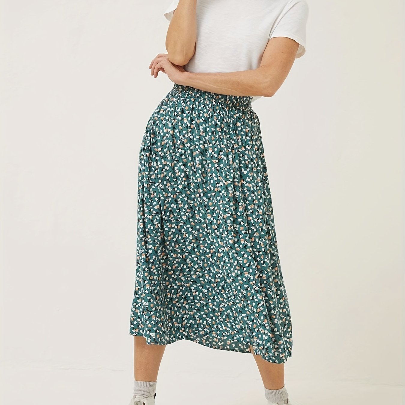 Floral Print Pleated Skirt for Spring & Summer Vacation