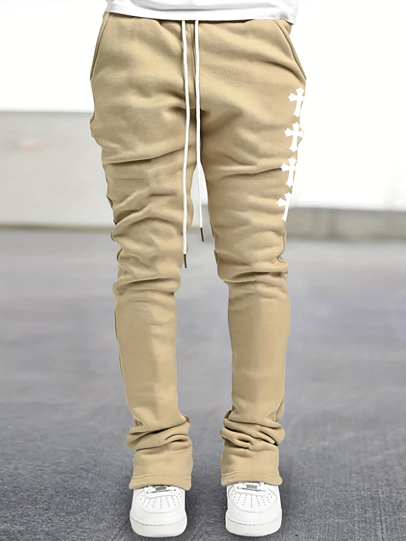 Cross Pattern Flared Trousers Men s Casual Stretch Street Style Joggers