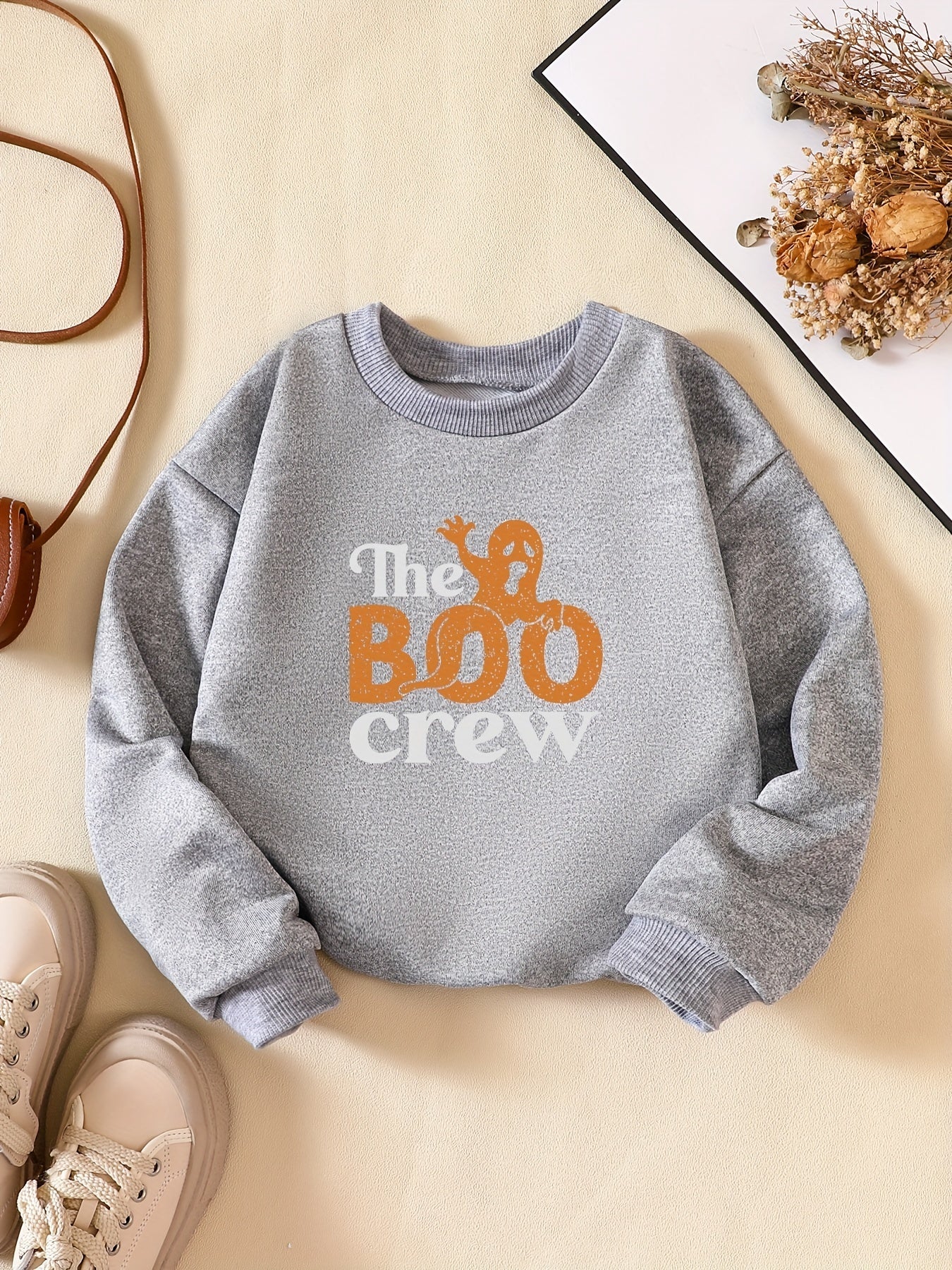 Girls' Ghost And Letter Print Sweatshirt Pullover For Halloween Outfit