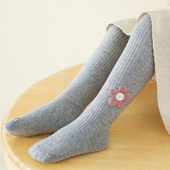 Girls Kids Pantyhose Combed Cotton Vertical Stripe Small Flower Accessories Legg