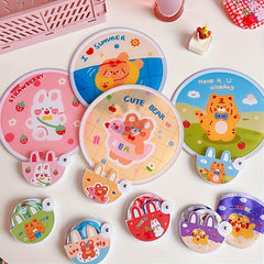 1pc Folding Fan Cartoon Round Fan Portable Mini Cooling Fan