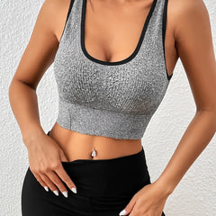 Seamless Sports Bra Grey Sleeveless Running Cropped Top