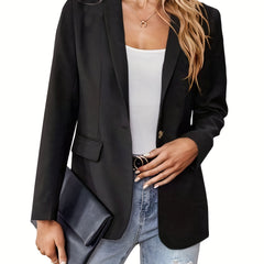Solid Lapel Long Sleeve Blazer Open Front Women's Outerwear