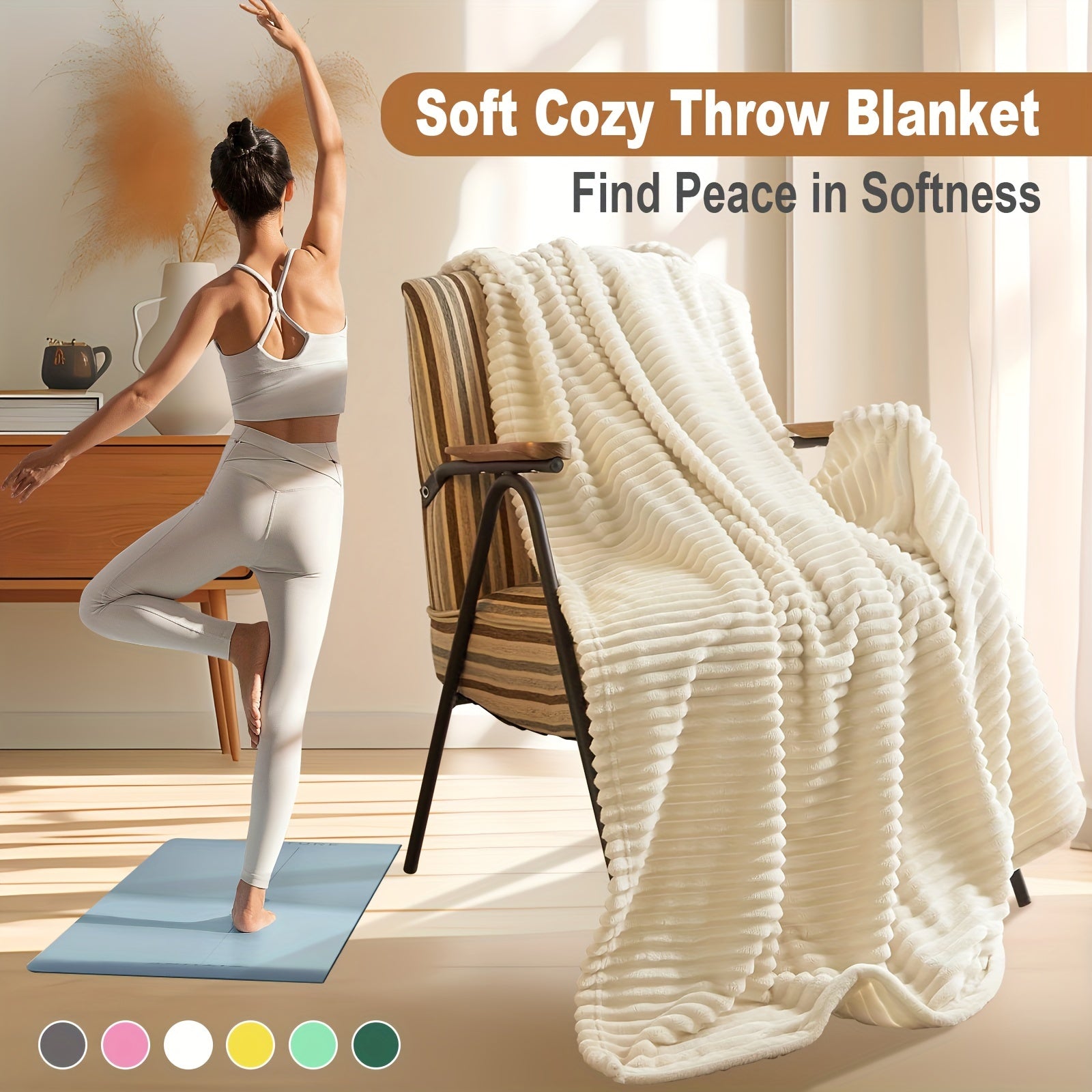 Large Plush Yoga Mat Towel Non-slip Solid Fitness Pilates Blanket