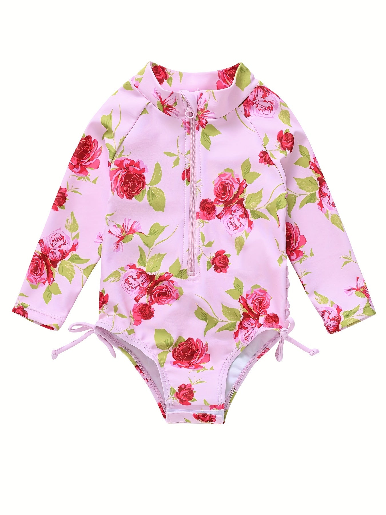 Baby Girls Floral Zipper One Piece Swimsuit