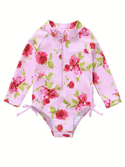 Baby Girls Floral Zipper One Piece Swimsuit