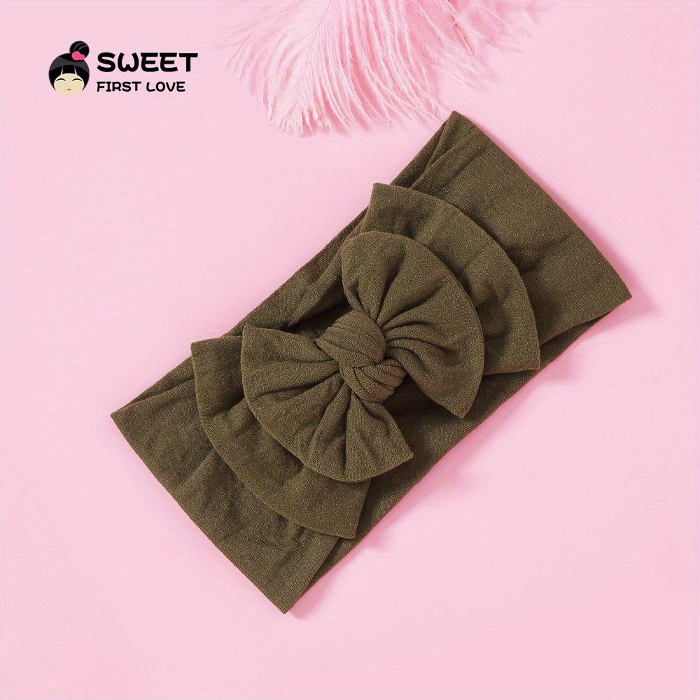 Baby Girls Bowknot Solid Headband Soft Nylon Elastic Hair Bands