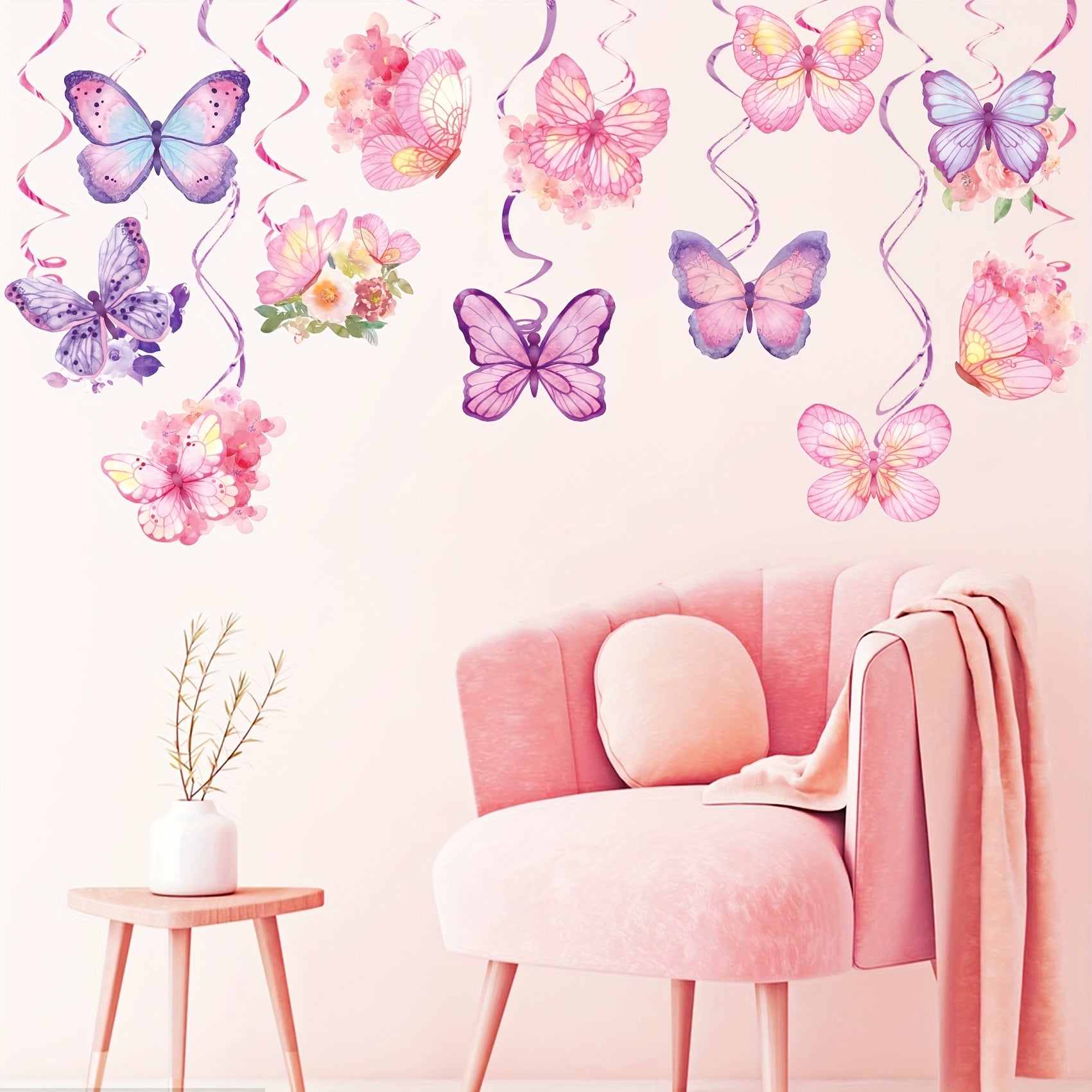 24pcs Watercolor Purple Butterfly Hanging Swirls Decorations