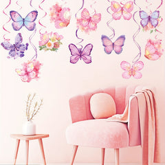 24pcs Watercolor Purple Butterfly Hanging Swirls Decorations