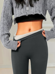 Sports Leggings Women's Plus Solid Fleece High Rise Skinny Leggings