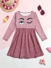 Girls Funny Eyes Print Long Sleeve Dress for Spring