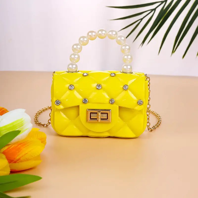 Girls Rhombus Texture Pearl Rhinestones Handbags Messenger Bag