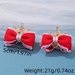 Girls Double Bow Rhinestone Crown Hair Clips