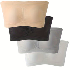 4pcs Strapless Bandeau Bras Soft Stretch Everyday Bra Women's Lingerie
