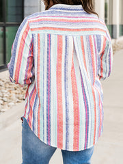 Women's Stripe Print Button Up Blouse