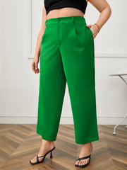 Plus Size Button Front Straight Leg Trousers