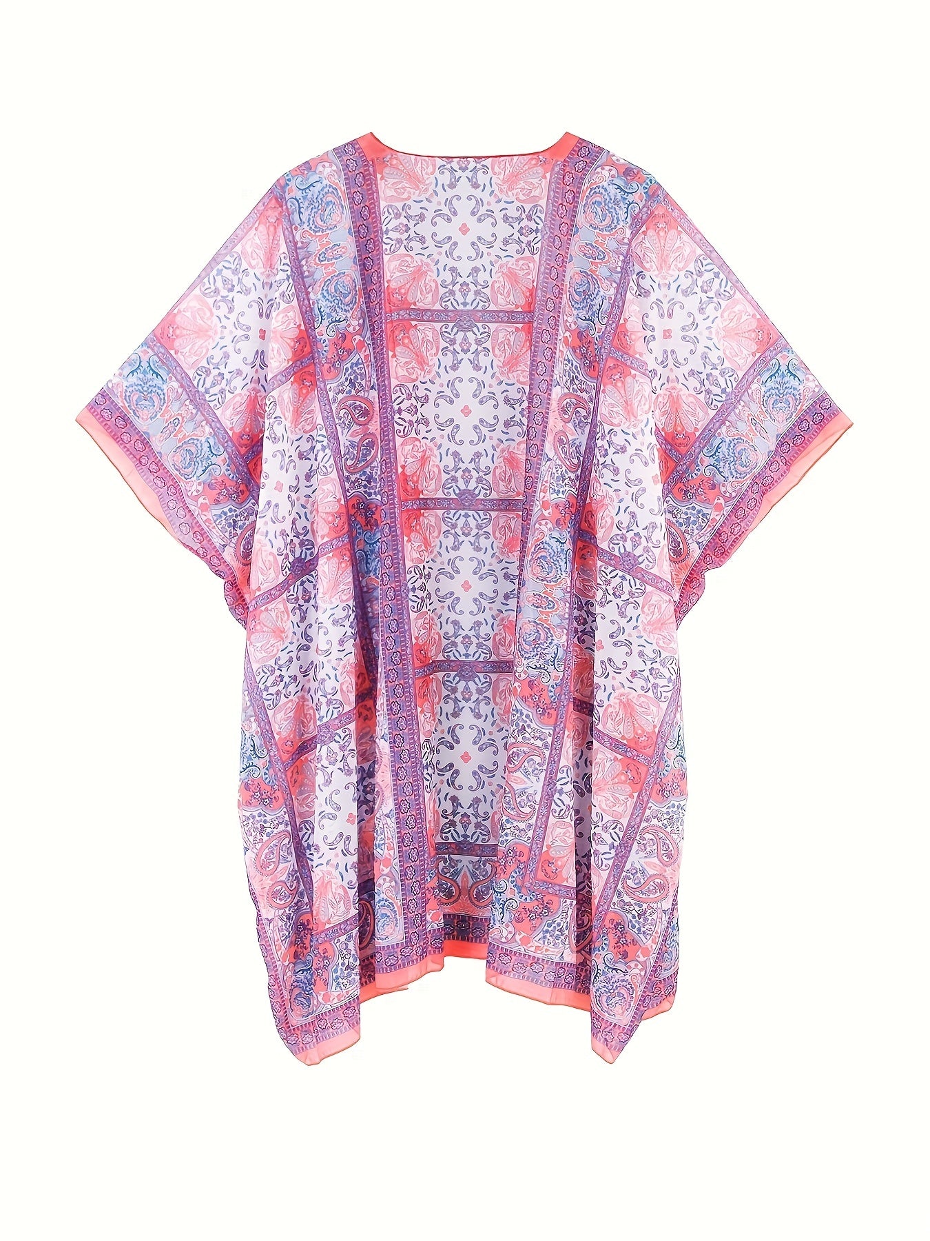 Boho Cover Up Women's Plus Paisley & Scarf Print Batwing Sleeve