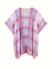 Boho Cover Up Women's Plus Paisley & Scarf Print Batwing Sleeve