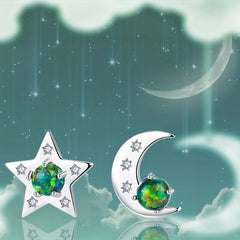 Girl's 925 Silver Star Moon Asymmetrical Stud Earrings
