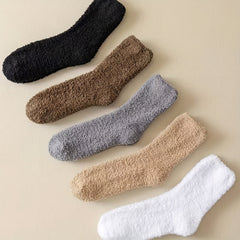 5 Pairs Men's Solid Crew Socks Breathable Plush Comfy Casual Unisex Socks