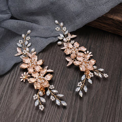2Pcs Set Golden Leaf Faux Pearl Hair Clips Women Wedding Hair Accessories