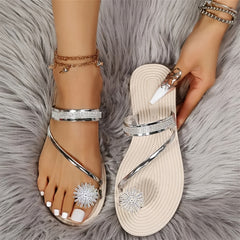 Women's Rhinestone Flat Flip Flops Open Toe Non Slip Slides Shoes