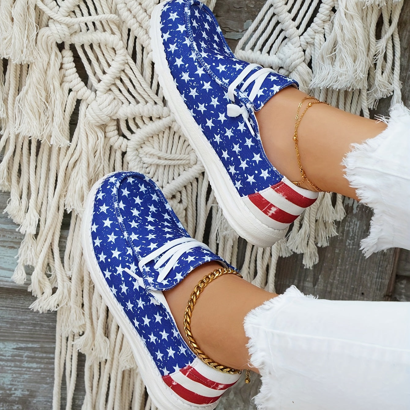 Casual Star Spangled Canvas Shoes Lightweight Low Top Shoes