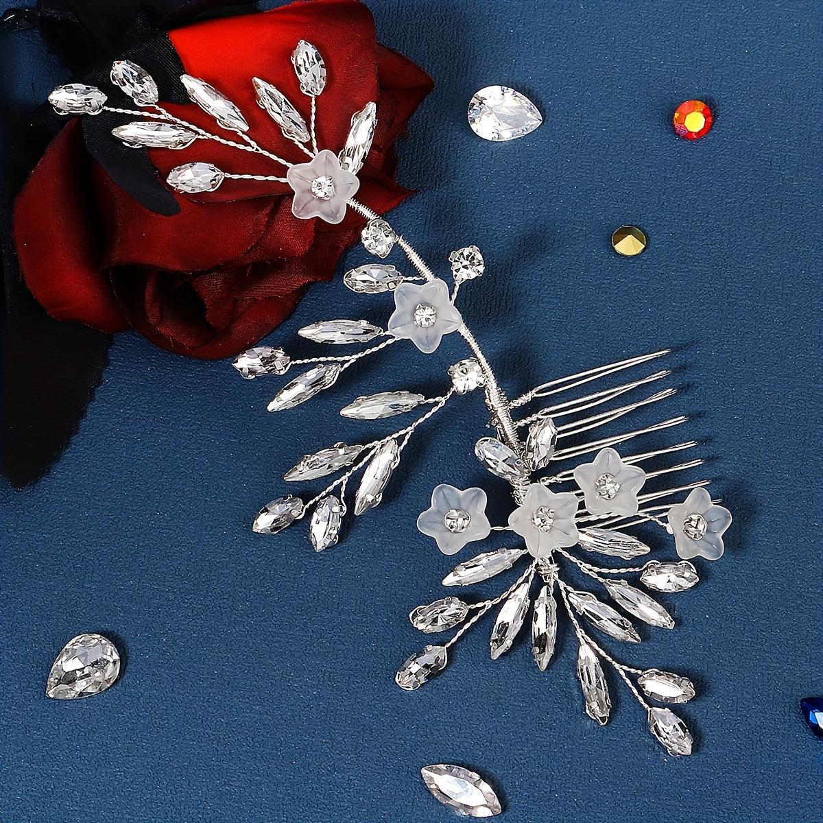 Acrylic Flower & Rhinestone Hair Comb Bridal Wedding Headwear
