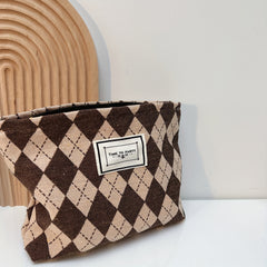 Diamond Pattern Makeup Bag Portable Travel Storage Bag Zippered Toiletry Bag