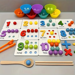 Wooden Number Counting Games Set Beads Matching Cards Toy