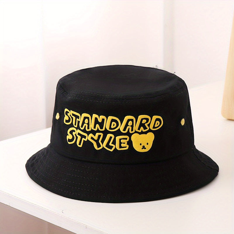 Kids Bear And Letter Graphic Bucket Hat Fisherman Hat Wide Brim Beach Basin Hat
